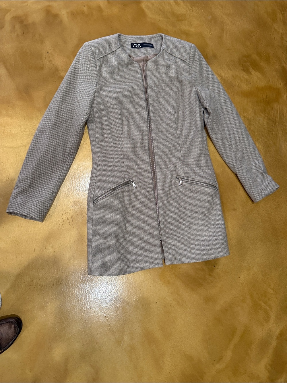 Zara Taupe Zip-Front Long Trench Coat